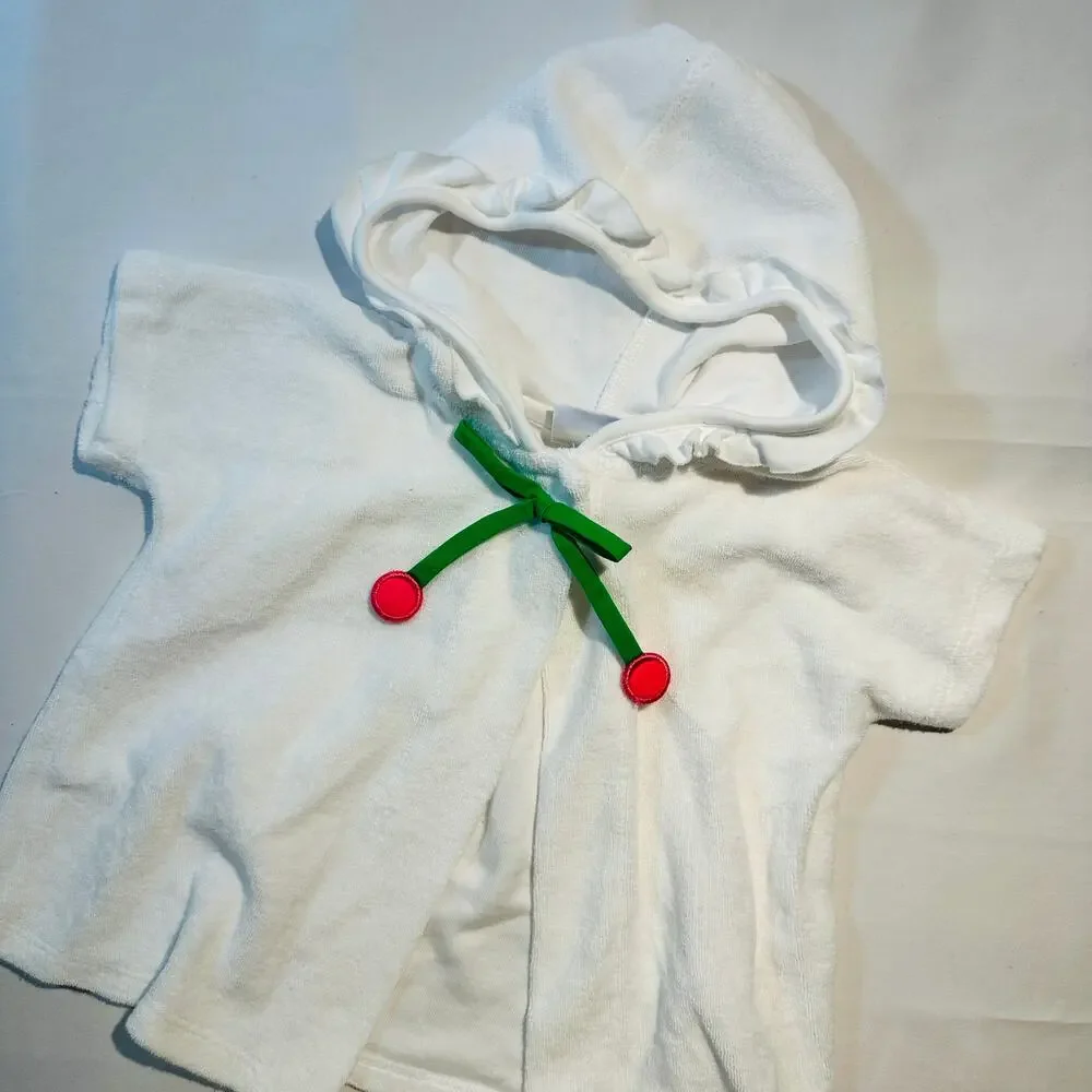Vintage Florence Eisman Cherry Collar Terry Cloth Hooded Swim Suit Cover Up 12mo
